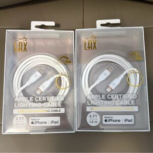 2-BNWT LAX APPLE CERTIFIED USB-C TO LIGHTNING CABLE WHITE 6 FEET or 1.8 METERS
